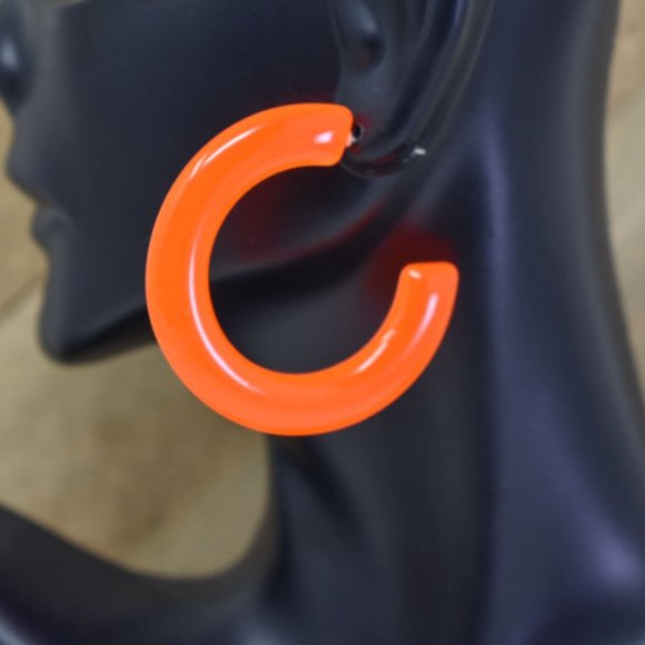 1.75" Retro Translucent Neon Orange Hoop Earrings - Picture 4 of 12